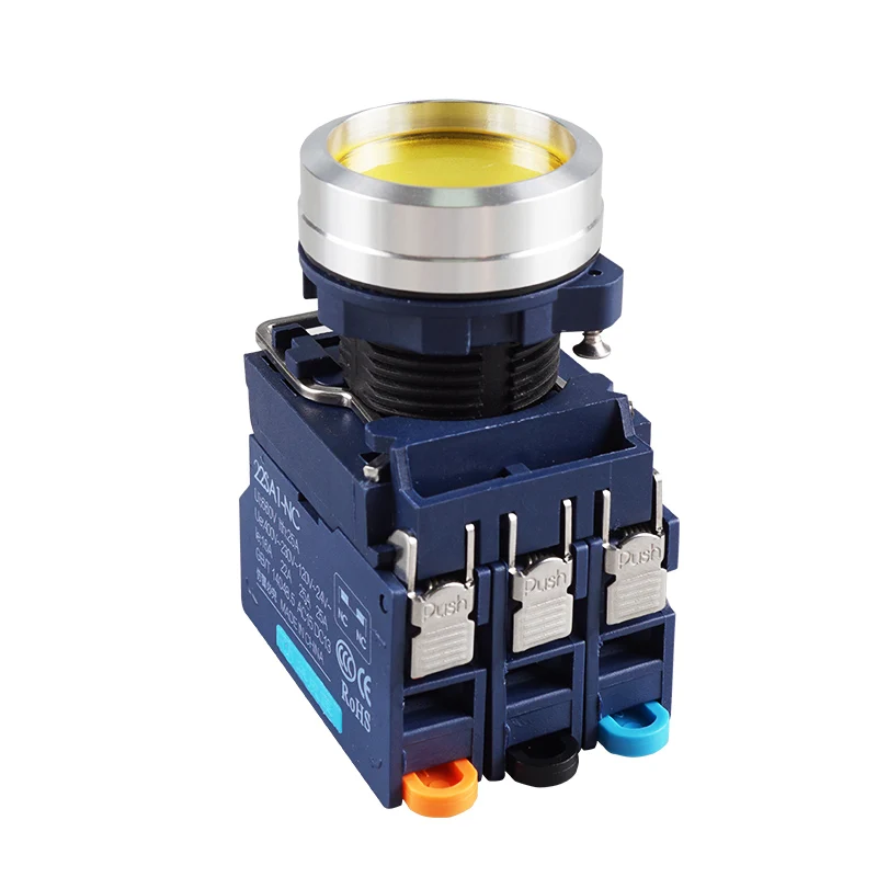 Huaqingjun Transparent Button Green Red Yellow Led Metal Self-locking NO NC Push Button Switch for PLC