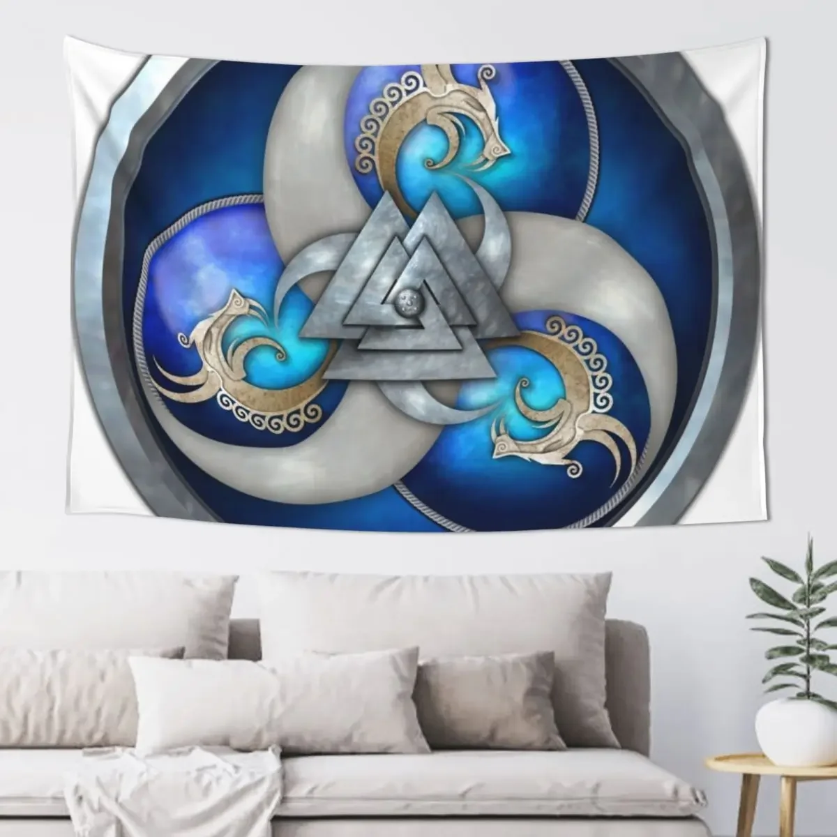 

Blue Triple Norse Dragons Shield Tapestry Tapete For The Wall Wall Deco Bathroom Decor Decoration Pictures Room Wall Tapestry