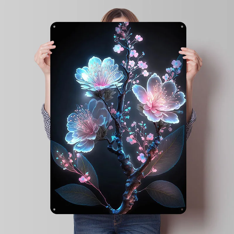 زهر البرقوق زهرة معدنية المشارك القصدير علامات الديكور غرفة نوم زينة علامة معدنية مخصصة للجدار الفن الديكور ديكور المنزل