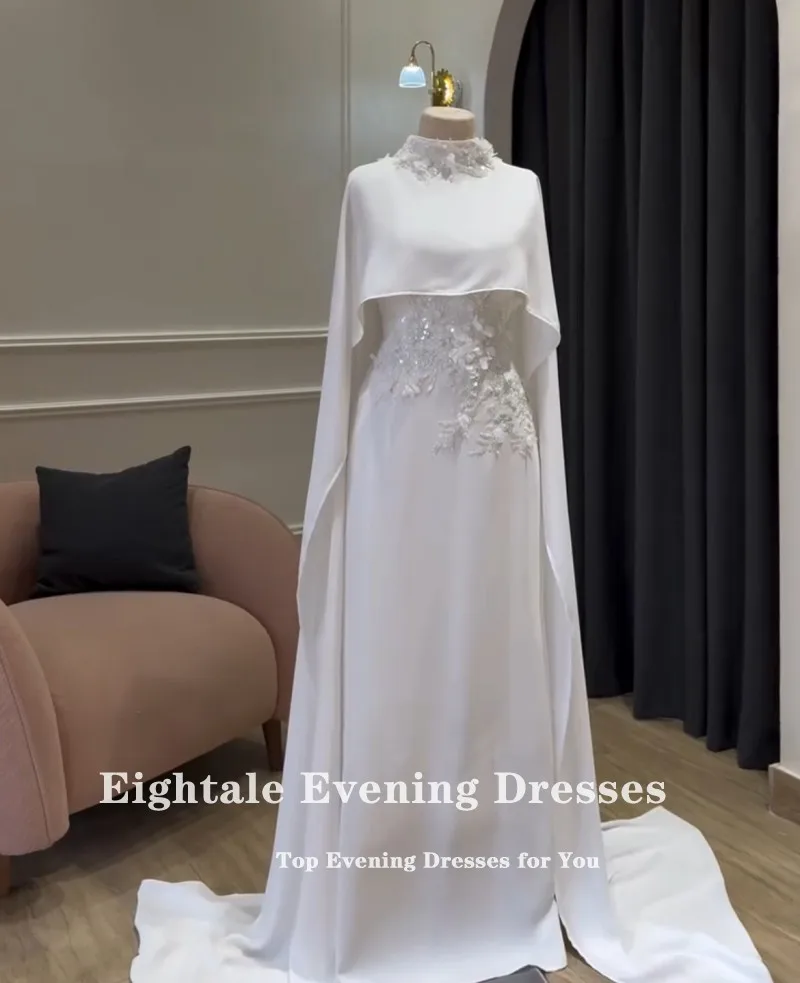 Eightale Arabic Wedding Dresses 3D Flowers High Neck Customized Long Sleeve Mermaid Satin Bridal Gowns Vestidos De Novia image 3