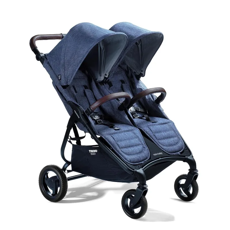 Side by Side Double Stroller 2023 (Denim Blue) - Easy and Compact fold, Multi-Position Recline