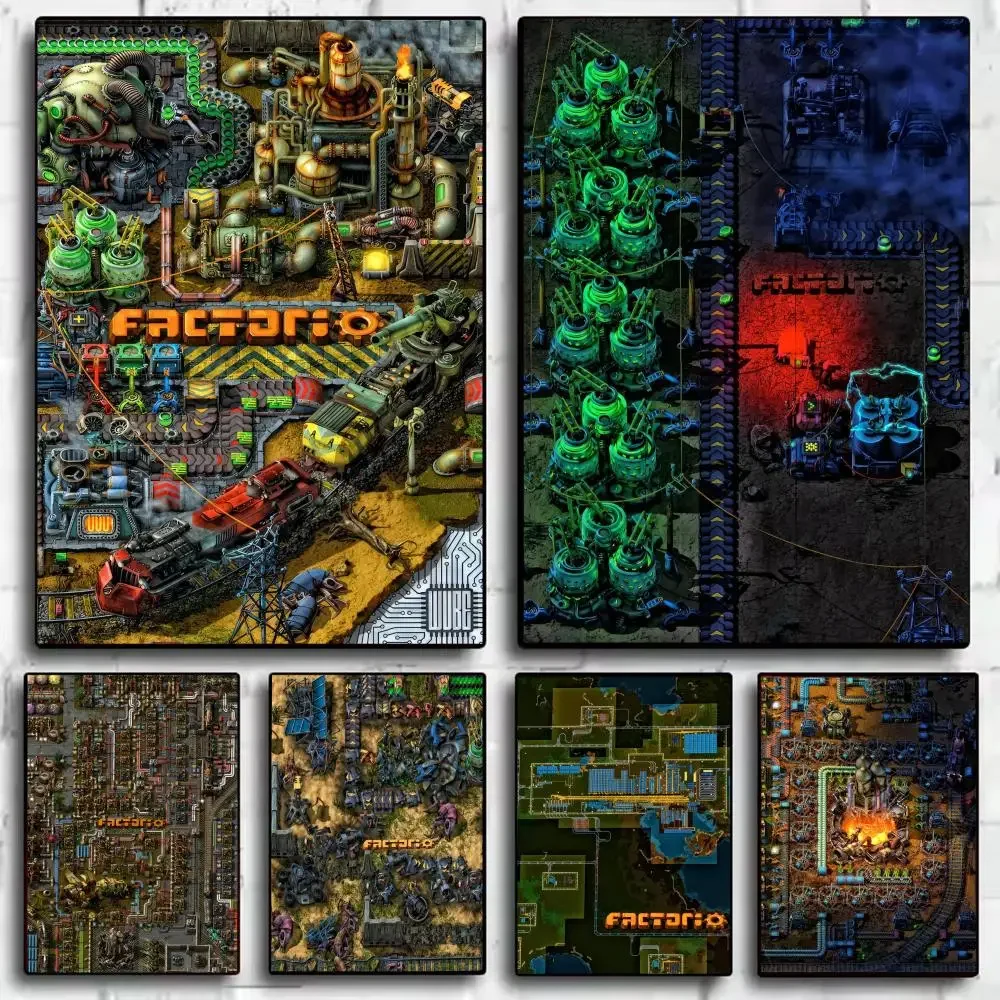 F-Factorio Game Poster HD Wall Stickers Mural Self-Adhesive Decals Home Decor Bedroom & Living Room Gift Idea