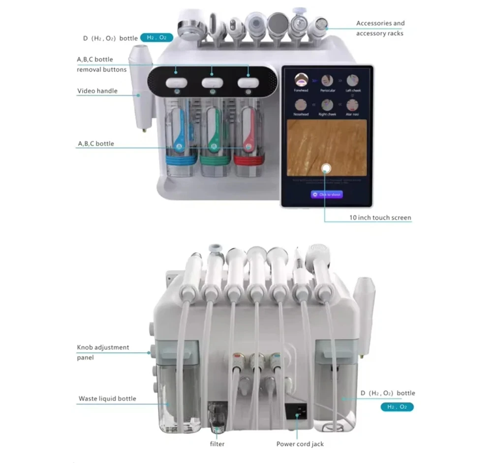 Hydra Máquina De Casca De Jato De Oxigênio Pequena Bolha, Microdermoabrasão Máquina Facial, Aqua Peeling, Limpeza Profunda, Analisador De Pele, 8 em 1