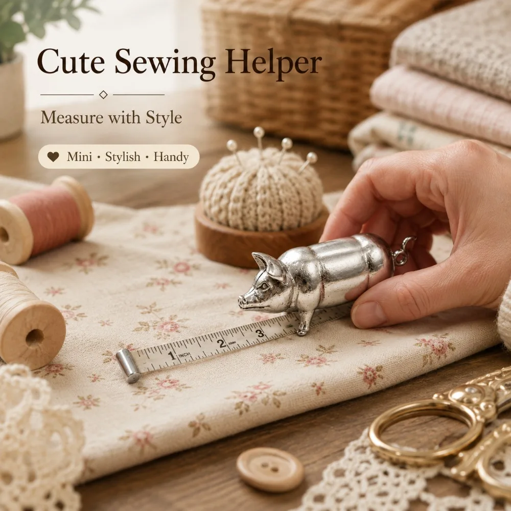 Vintage Pig Mini Tape Measure Portable Soft Sewing Ruler Metal Measuring Tool for DIY Clothing Tailor Craft Fabric Quilting Use