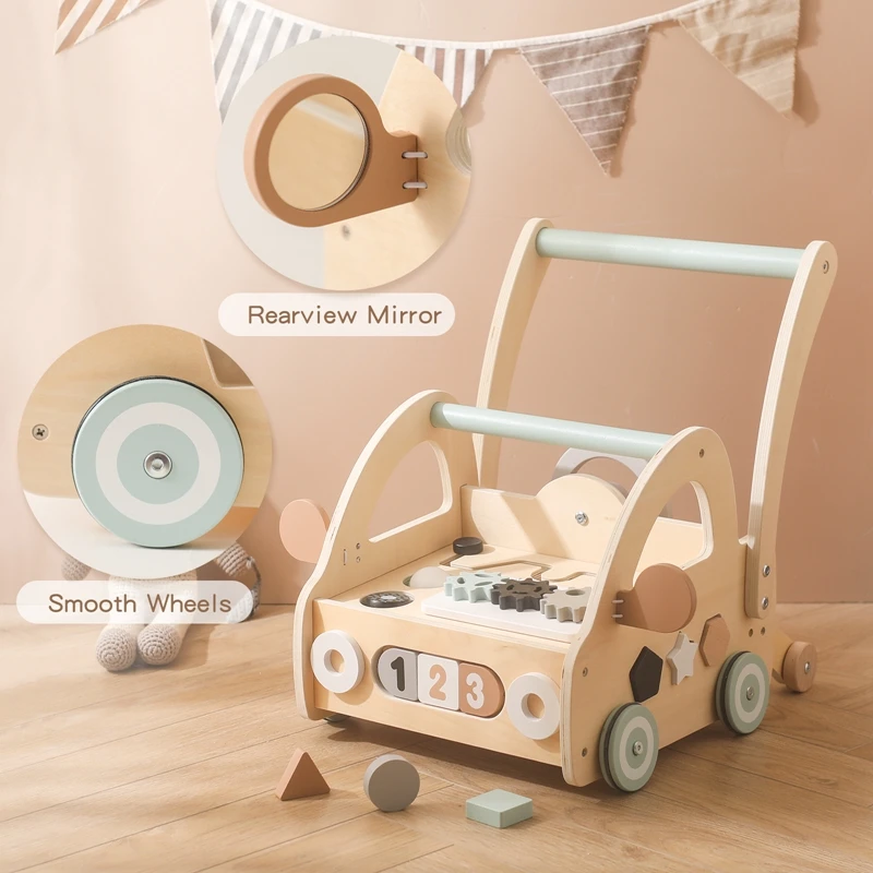 Wooden Baby Walker Toddler Push and Pull Learning Activity Center Walker Toys Stand Learning Walker For Boys and Girls Gift