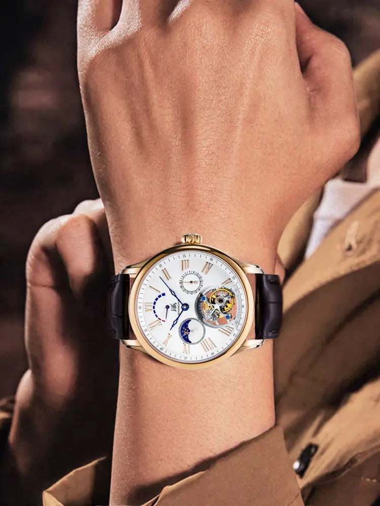 Fashion Revival Series Sharp Adventurer Manual Mechanical Watch Men's Tourbillon Crocodile Belt Energy Storage Display