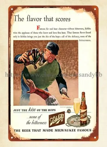 garage wall signs 1944 BASEBALL UMPIRE Schlitz Beer metal tin sign sign