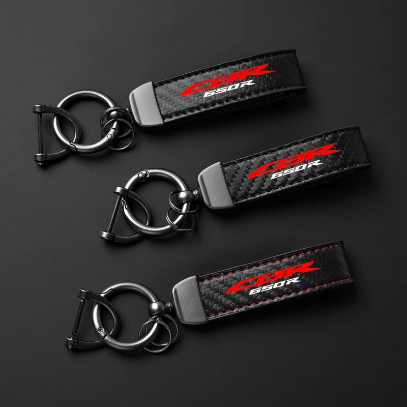 Motorcycle Keyring Carbon Fiber Textured Keychain Metal Carbon Fiber Leather Key Chain For HONDA CBR 650R CBR650R CB650R CB650F