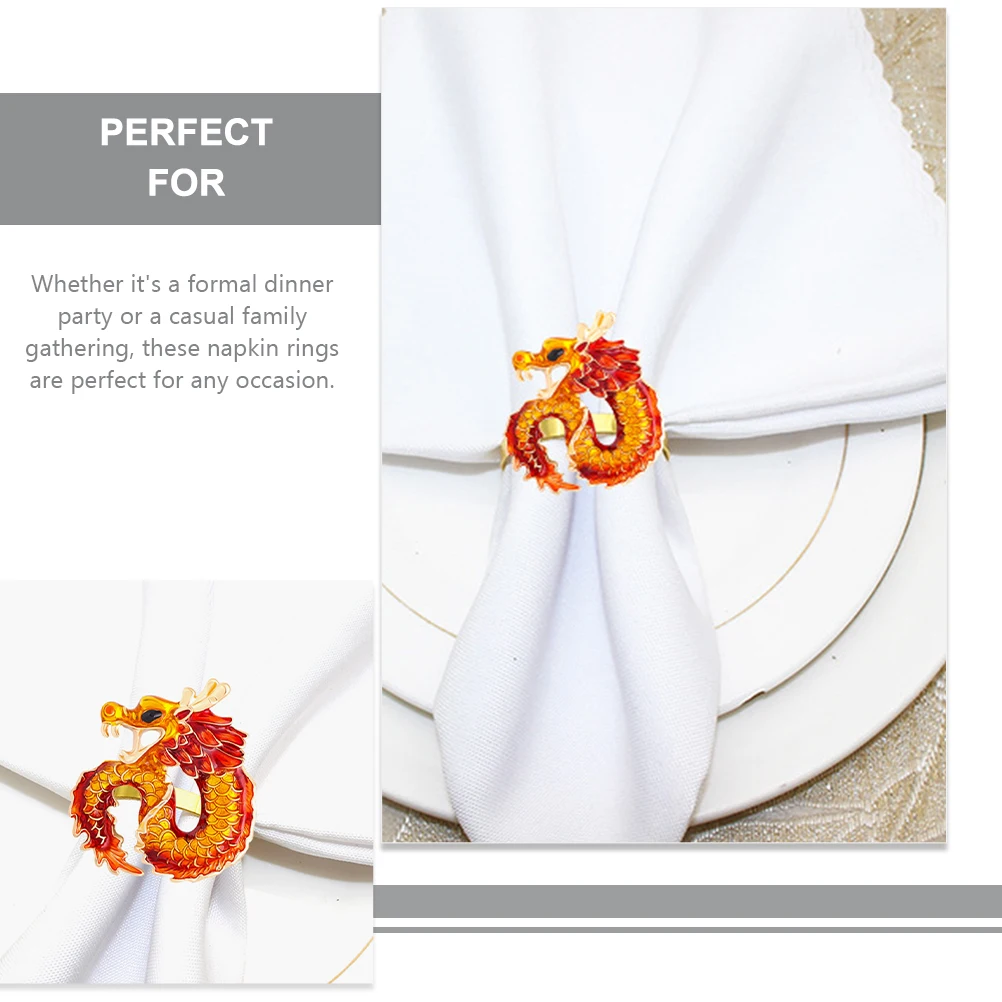 

4Pcs Dragon Napkin Rings Unique Dining Table Napkin Holders Decorative Metal Serviette Rings Wedding Party Table Decoration
