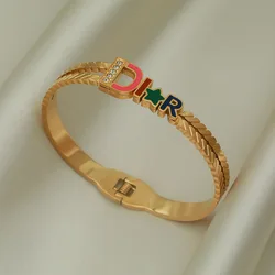 Classic 316L Stainless Steel Letter D Bangles for Women Fashion Brand Jewelry Star Bracelets Party Gifts
