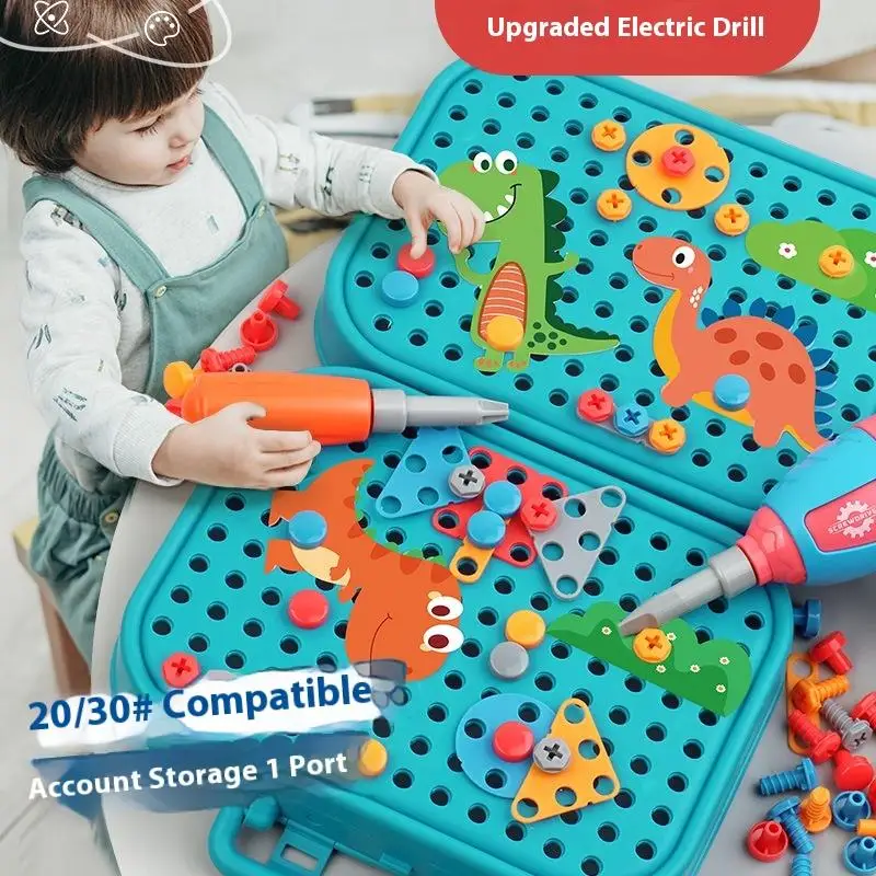 1 set elektrische boor schroefmoer 3D puzzel speelgoed kinderen speelgoed gereedschapsset fantasiespel dinosaurus boren montage educatief speelgoed