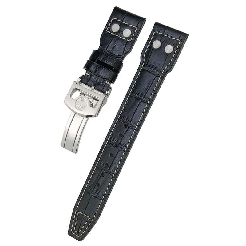 Genuine Leather Rivets Watchband 20mm 21mm 22mm Fit for IWC Big Pilot\'s Watch TOP GUN SPITFIRE Le Petit Prince Calfskin Strap