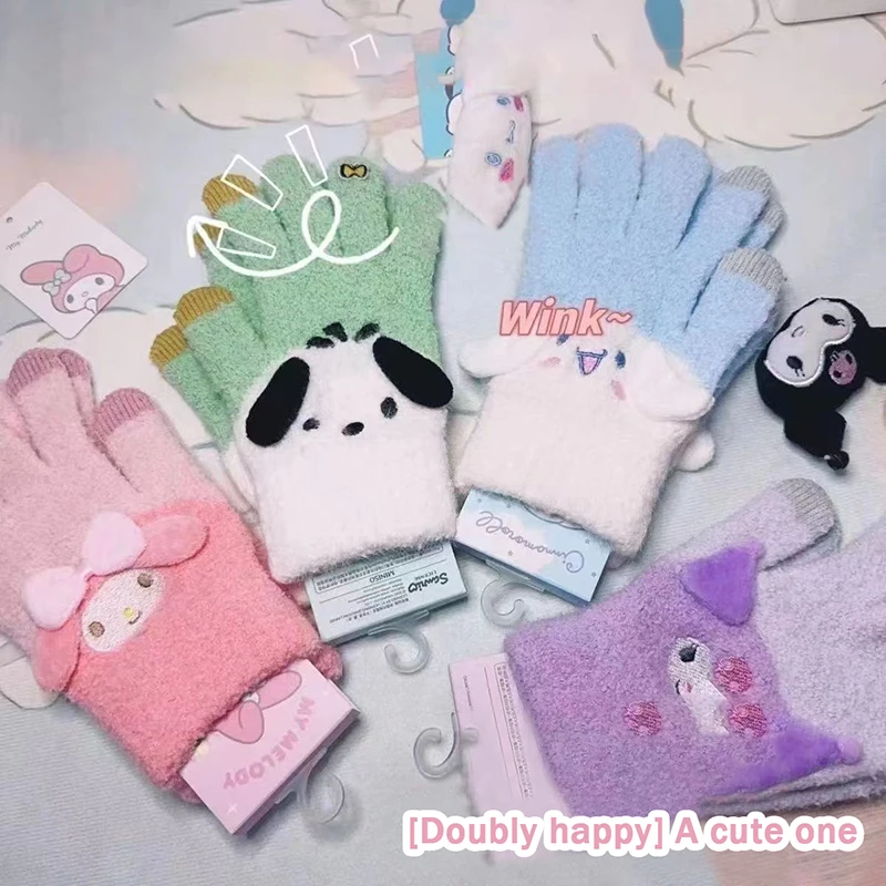 Sanrio Kawai Kuromi Mitten Cinnamoroll Winters Pochacco Anime My Melody Cute Cartoon Lovely Protect Against Gloves Kids Gift