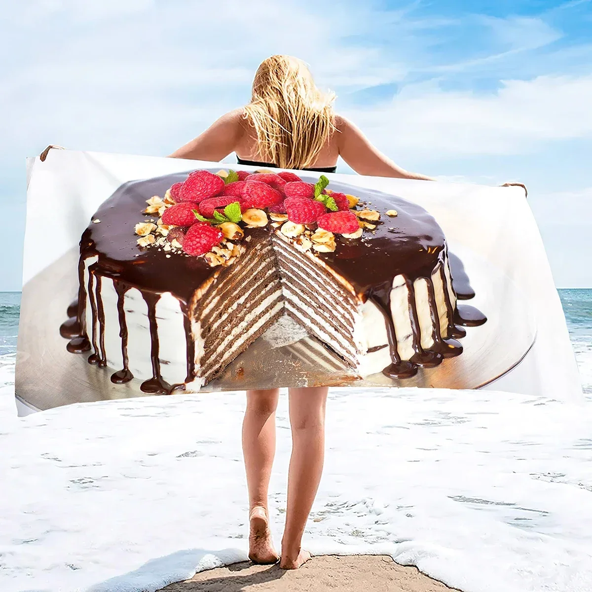 Cakes Print Beach Towels Decor Extra Large Beach Towel Premium Bathroom Washcloth Quick Dry for Beach Spa Gym Sport Yoga Home