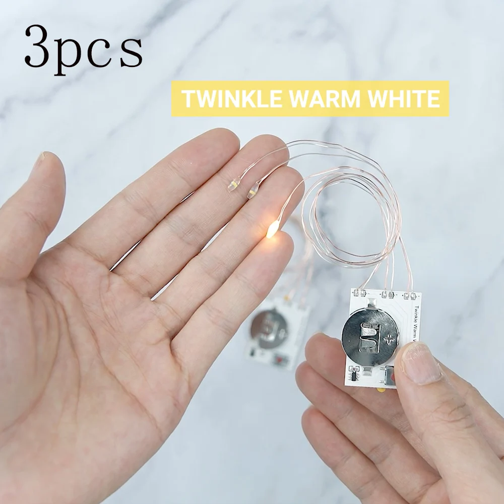 3pcs Self-Adhesive Twinkle Light-Up Units with Three Bright/Warm White Flashing LEDs for Scrapbook Page