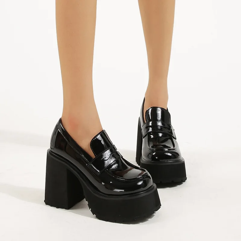 

10cm Super High Heels for Women,Platform Heels Patent Leather, Deep Cut Single Shoe, Large Size 35-43, One Foot Shoes