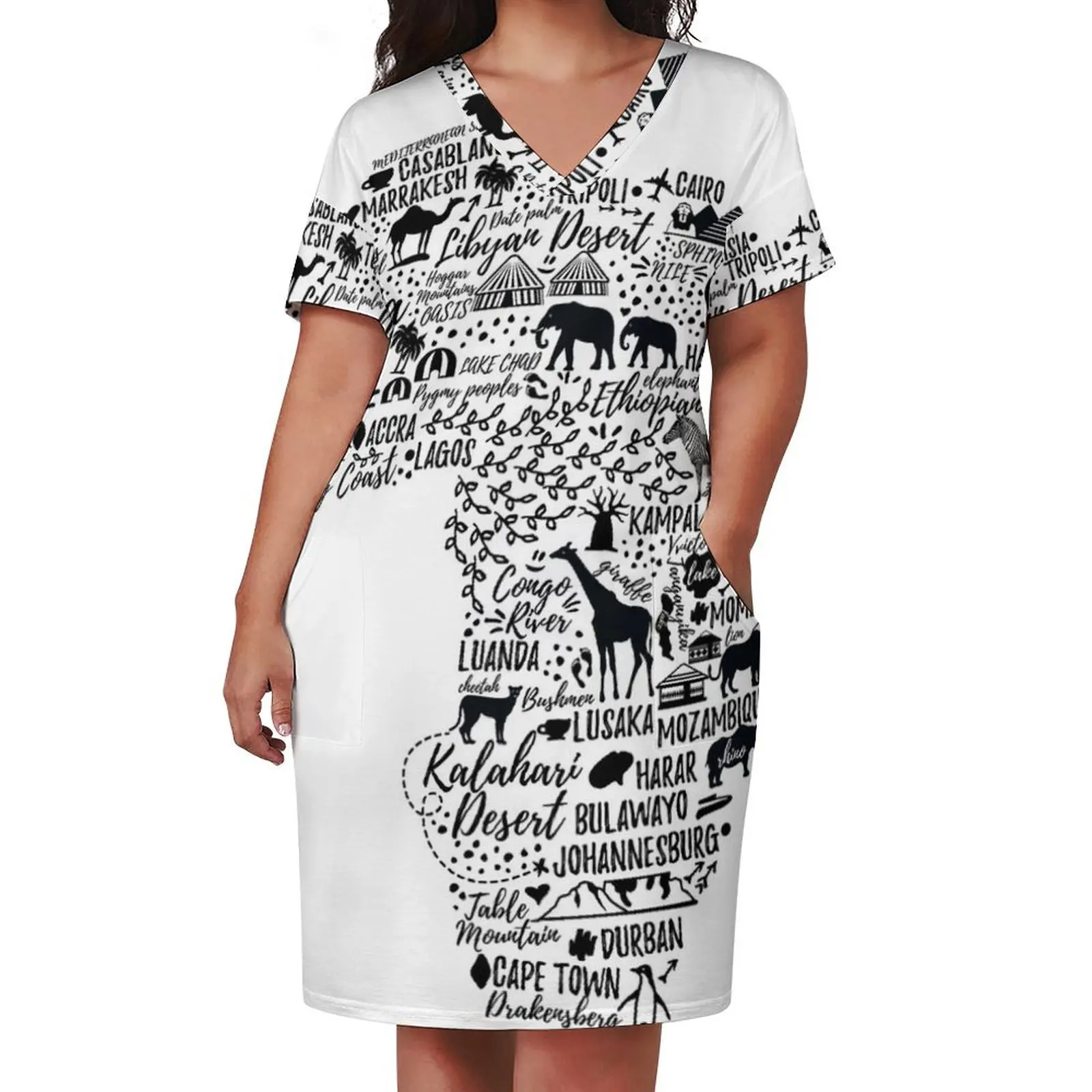 Typography poster. Africa map. Loose Pocket Dress Long veiled dresses Long dress clothes clothes for women