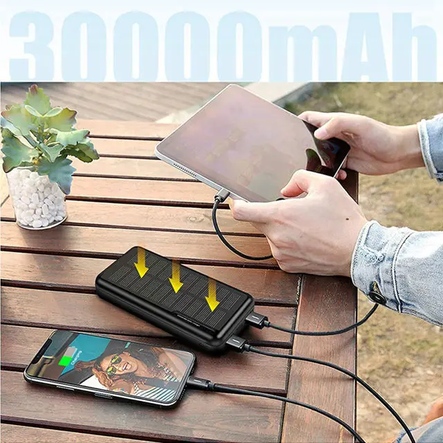 Camping Solar Panels Slim Powerbank Outdoor Best Waterproof 30000mAh Phone Small Portable Fast Charging Mini Solar Power Bank