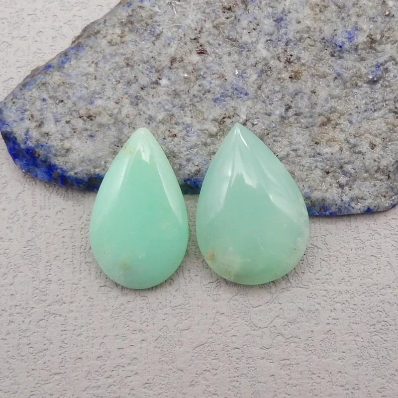2Pcs Natural Stone Chrysoprase Water Drop Cabochons,Fashion Jewelry Pendant Accessories Free drilling 27x19x6mm 7g