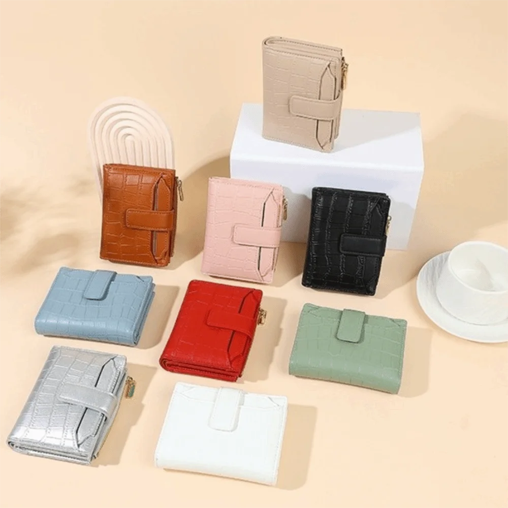 

Storage Bag Solid Color Folding Wallet Multiple Card Two-fold Women Short Wallet Korean Style Classic PU Card Bag Shopping