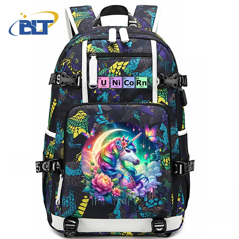 Unicorn print kids school bag large capacity backpack usb outdoor travel bag school gift for girls