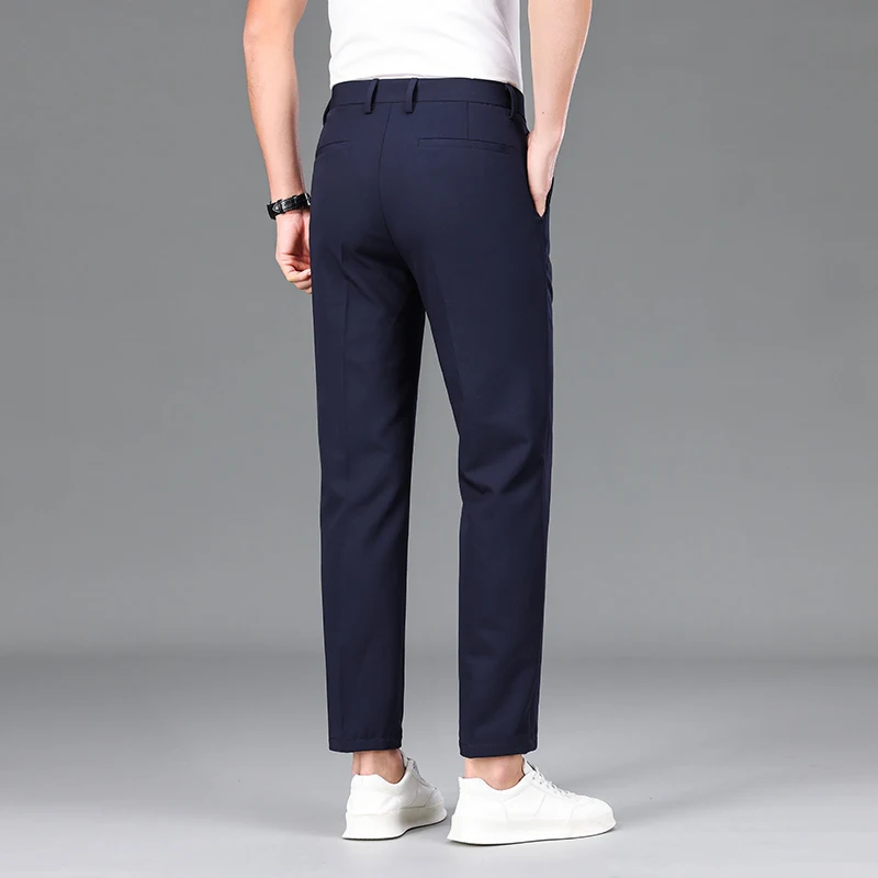 Business Casual Formal Suit Pants Men's Clothing Straight Solid Color All-match Spring Summer Commute Pockets Spliced Trousers