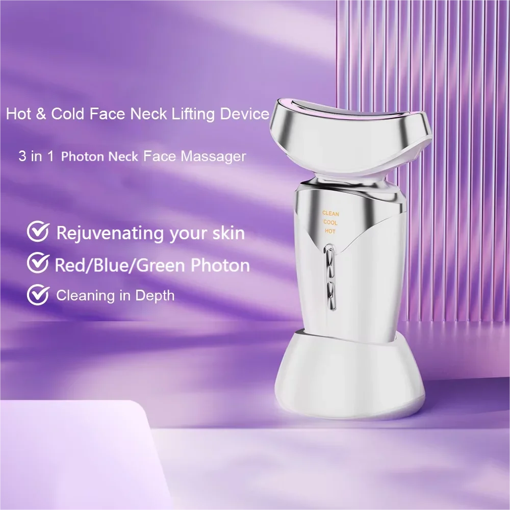 Ulepszony Masażer do Twarzy i Szyi Hot Cool 3 w 1 LED Photon do Modelowania Twarzy, Pielęgnacji Skóry, Redukcji Obrzęków i Wygładzania Skóry