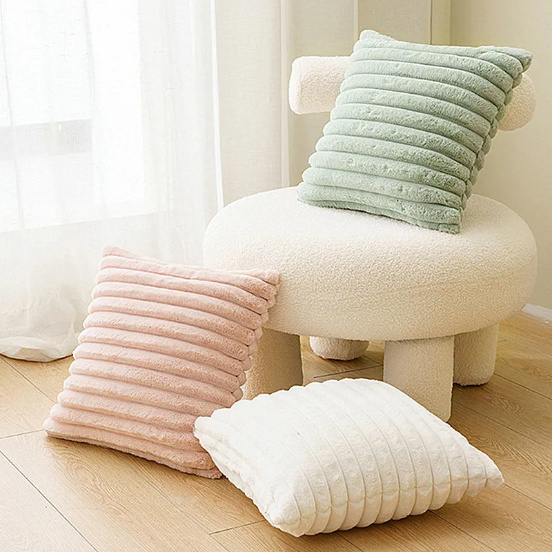 

Faux Rabbit Fur Square Cushion Cover Big Thick Striped Super Soft Solid Color Pillow Cover 45x45cm Sofa Decor Cushion Cover