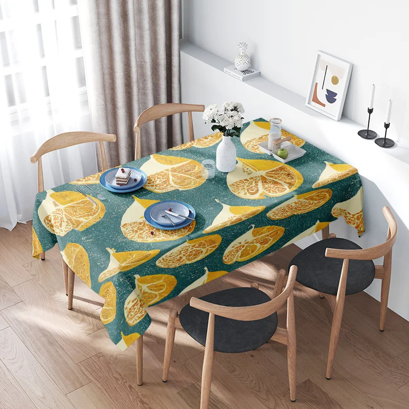 Modern Fruit Printed Tablecloth Rectangular Home Decor Dining Table Cover Blue Yellow Orange Flower Pattern Decoration 2023 New