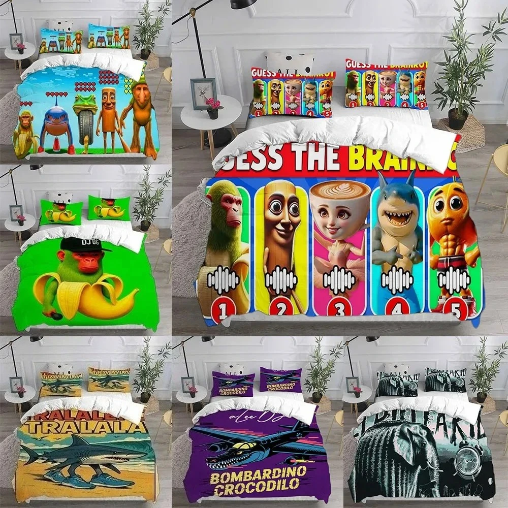 

ai Italian Brainrot Tung Tung Sahur Bedding Sets Bed Cover Comforter Duvet Cover Pillow Case 2-3 Pieces Sets Bedroom Decor