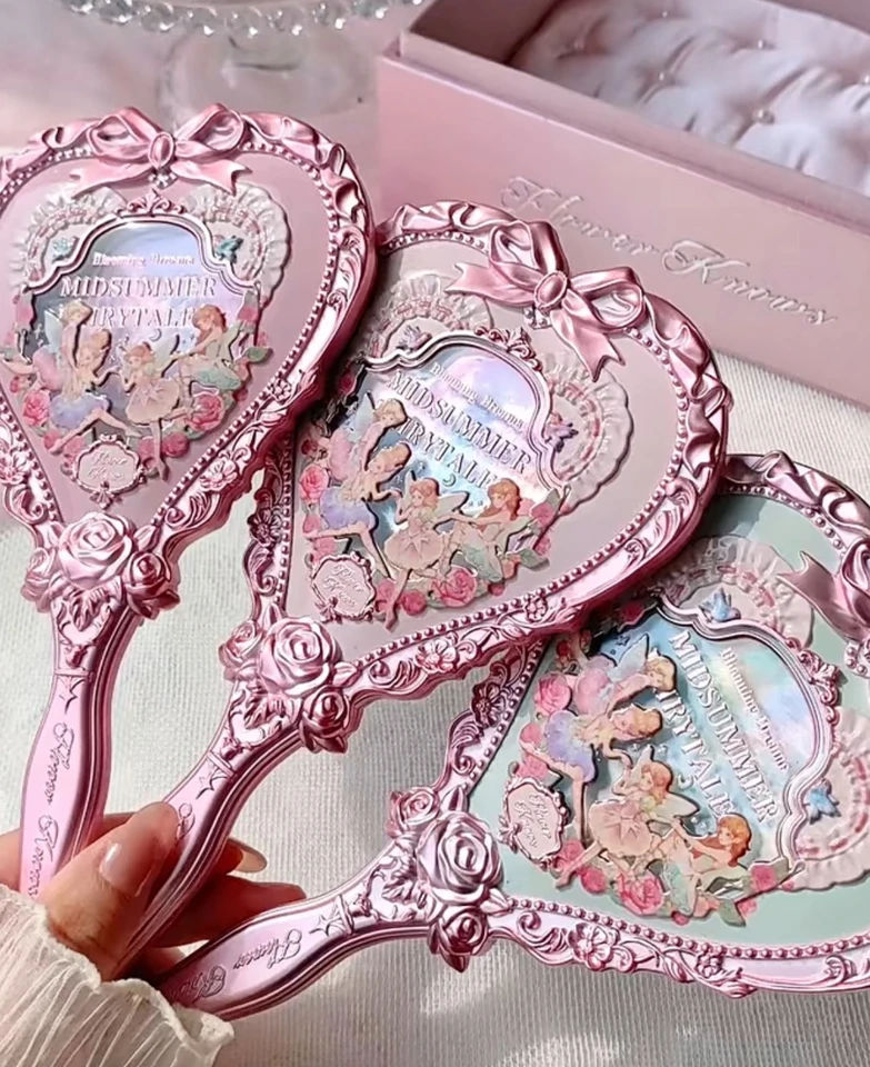 Flower Knows All Series Hand Holding Mirror Pink Brown Midsummer