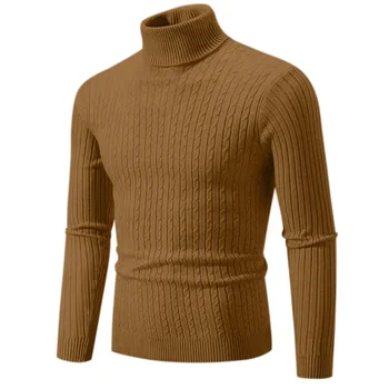 2026 New Men's High Neck Sweater Solid Color Pullover Knitted Warm Casual Turtleneck Sweatwear Woolen Mens Winter Outdoor Tops 5
