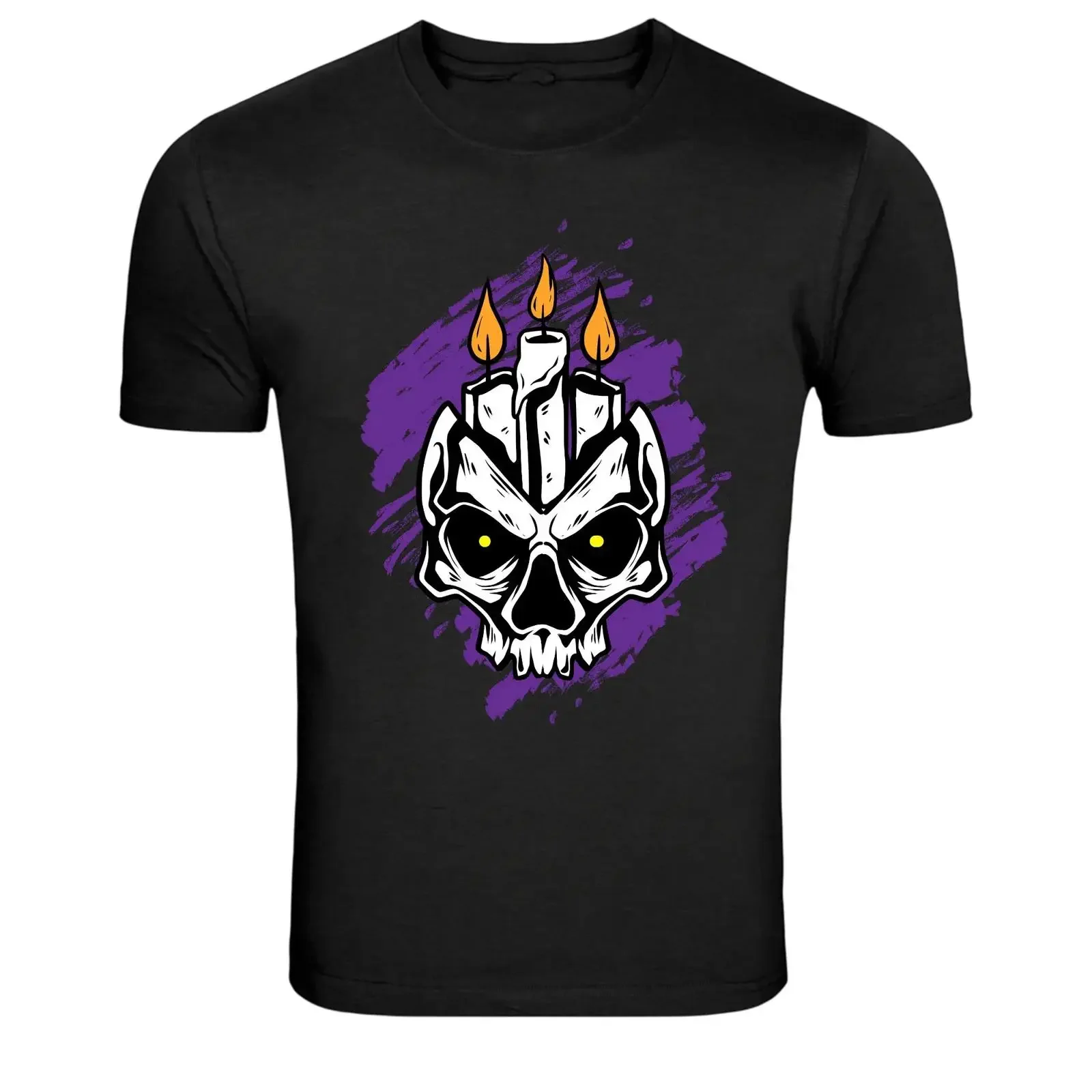 Skull With Candle Gothic Dark T Shirt vintage Washed graphic streetwear Slightly Casual Comfortable Breathable Stylish homme