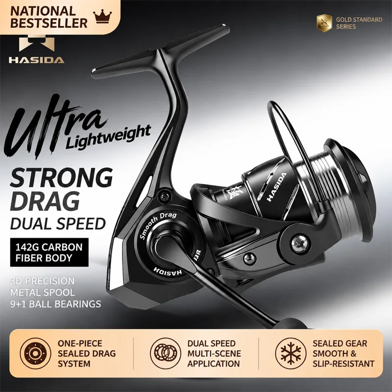 Hasda Ji Air Carbon Spinning Reel, Ultra-Light Shallow Spool, Smooth Long Cast Versatile Micro Lure Fishing Reel