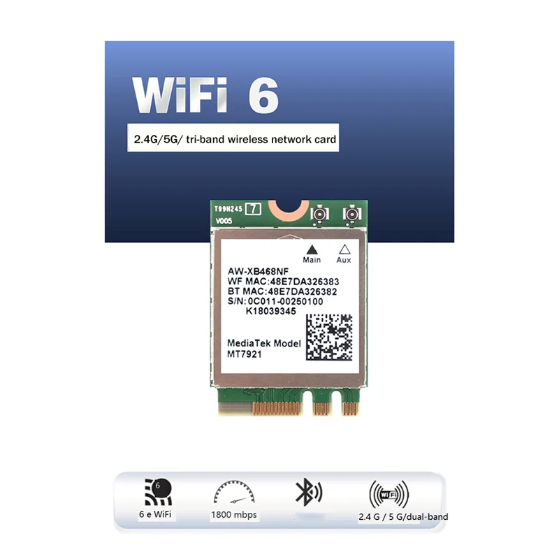 MT7921 WIFI6 2.4G 5G Gigabit Network Card M2 5.2 BT Network Card Desktop Computer Laptop Built-In Wireless Network Card