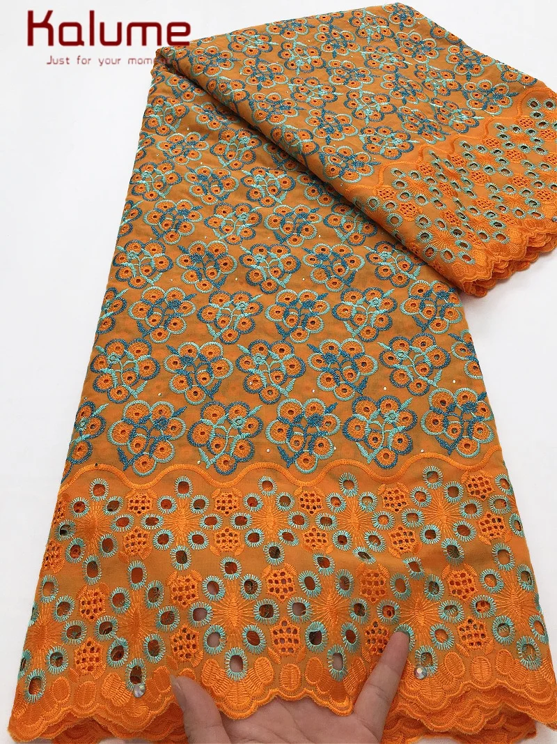 

Kalume African Cotton Embroidered Lace Fabric With Stones 2025 Nigerian Swiss Voile Lace Fabric For Sewing Wedding Dresses F4369