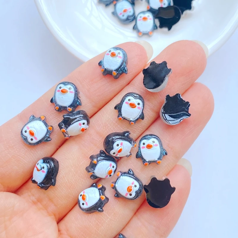 50pcs New Cute 9mm Resin Mini Penguin Series Flat back Stone Figurines DIY Wedding Scrapbook Manicure Accessories