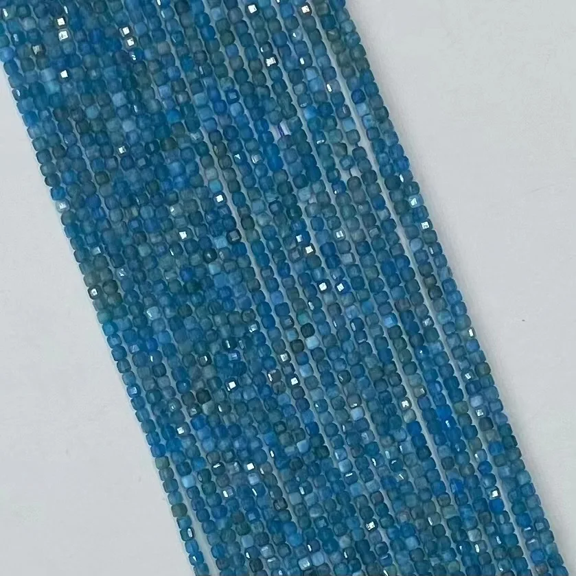 Natural Blue Apatite Facted Square Loose Beads Gemstone Crystal Energy Women Fashion Trendy Elegant DIY Bracelet Necklace 38cm