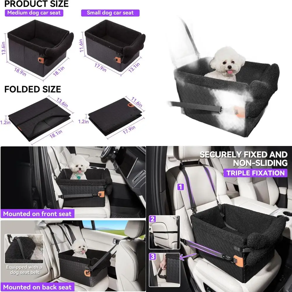 

Padded Leather Car Seats for Small to Medium Dogs, Ideal for Traveling with Pets (Black, Size Small)