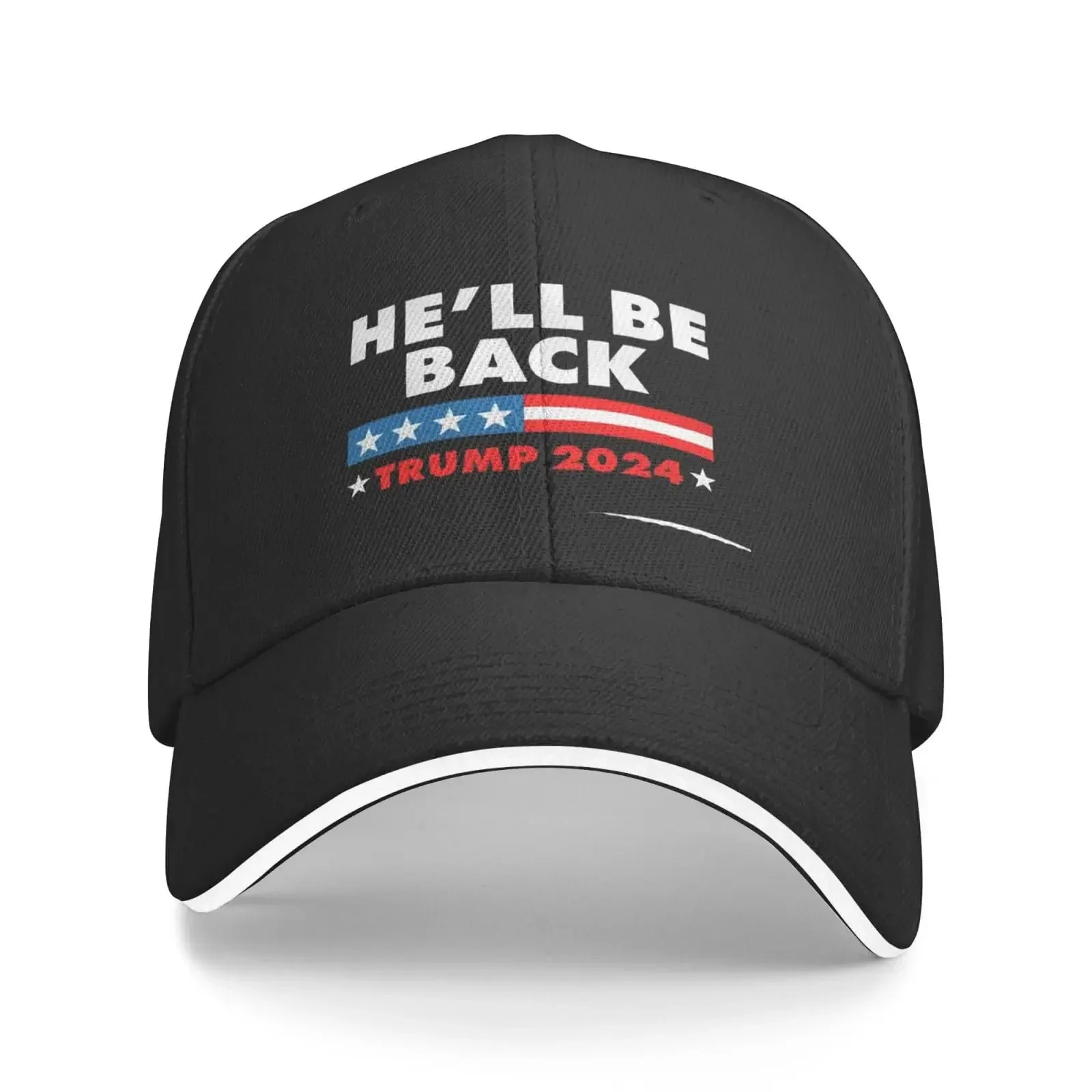 He’ll Be Back Trump 2024 Hat Baseball Cap Duck Tongue Cap Adult Sandwich Hat Skull Cap Black