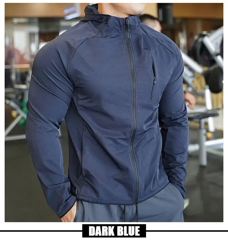 Hochwertiger Nylon-Sportmantel für Herren, Fitnessstudio, Fitness, Hoodies, Outdoor-Workout-Tops, Kapuzentraining, Laufen, Reißverschlussjacke, Kleidung – Detail 15