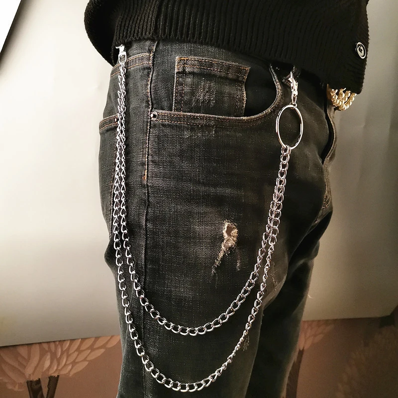 1/2/3 Layer Long Metal Belt Chain Rock Punk Hook Trousers Pant Waist Link Metal Wallet Chain Keychain Ring Clip Keyring HipHop J