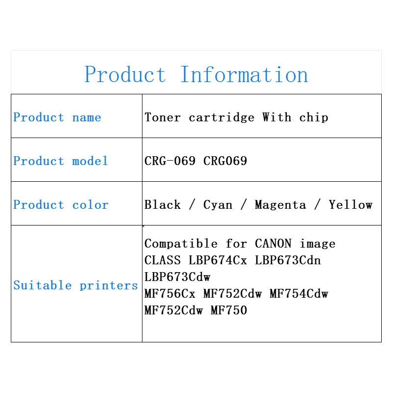 Imagem -04 - Cartucho de Toner com Chip para Impressora Compatível com Canon Mf754cdw Mf750c Mp752cdw Mf756cx Lbp673c Cdn Cdw Lbp674cx Crg069 Conjunto