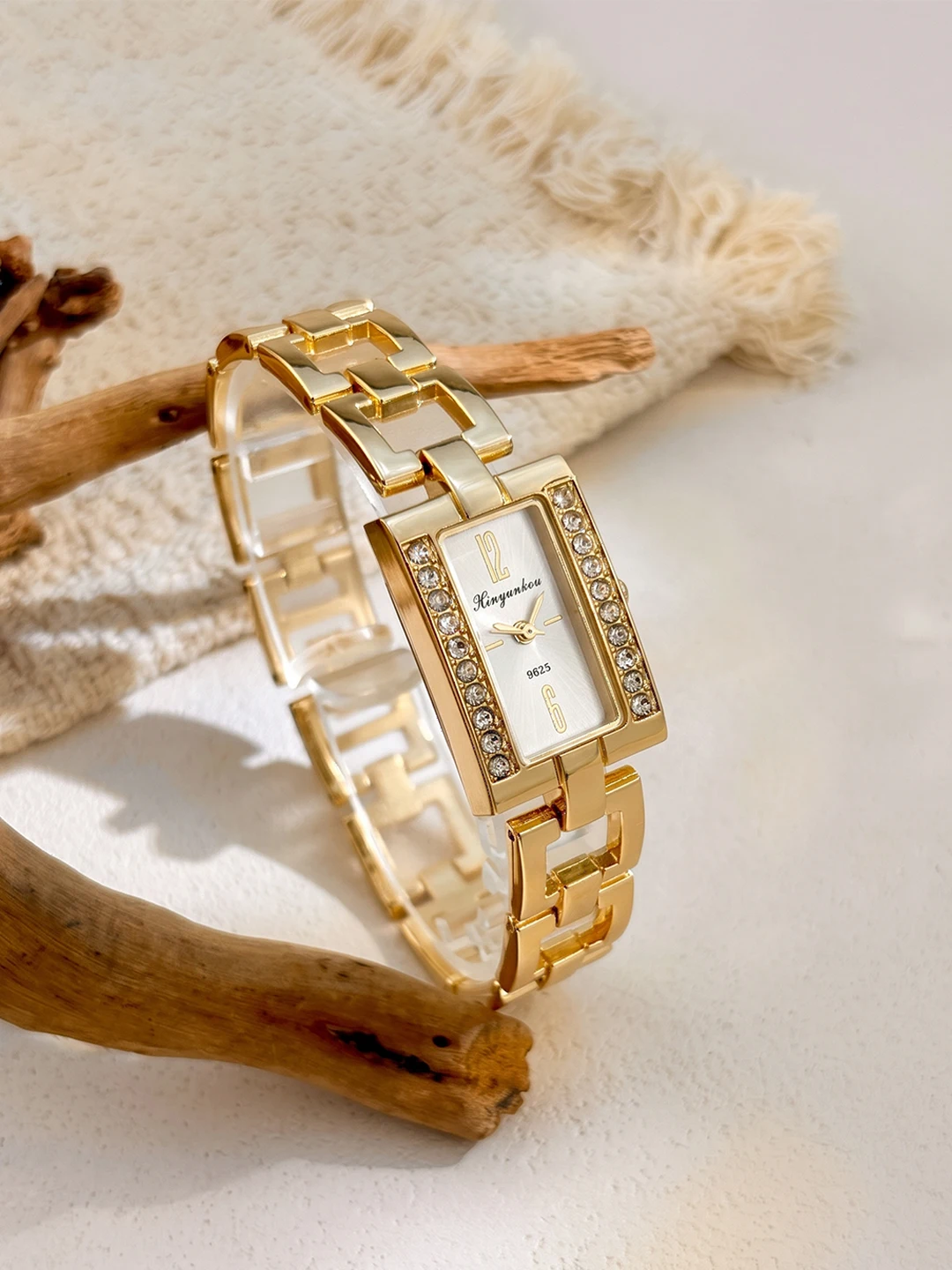 Trendy Chic Rectangular Diamond Accent Dial Hollow Square Bracelet Fashion Watch for Women