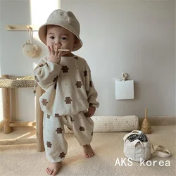 Conjunto de suéter y pantalón de manga larga de algodón para bebé, ropa de otoño para niño y niña, chándal informal de oso de dibujos animados