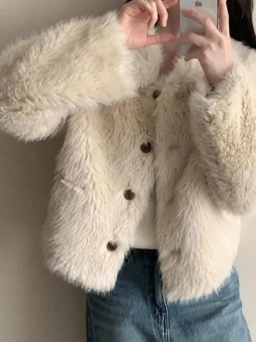 Koreaanse Sle Vintage harige damesbovenkleding Warme kunstbontjas Winter Nieuwe Sle High-End Sensation Age-Defng Top