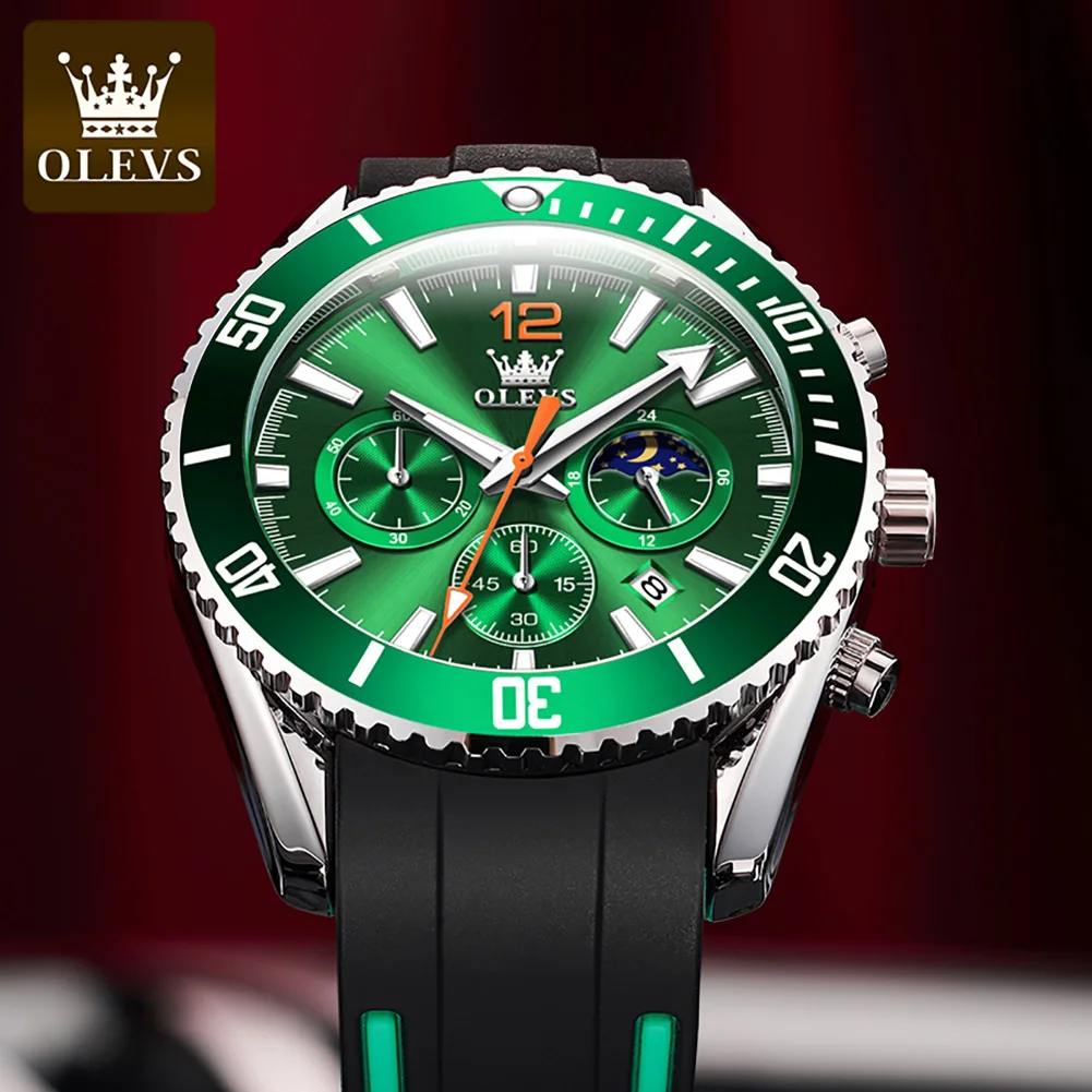 Imagem -05 - Olevs-relógio Quartz Grande Mostrador Masculino Relógios de Moda Masculina Relógio de Pulso Sílica Gel Impermeável Cronógrafo Luminoso