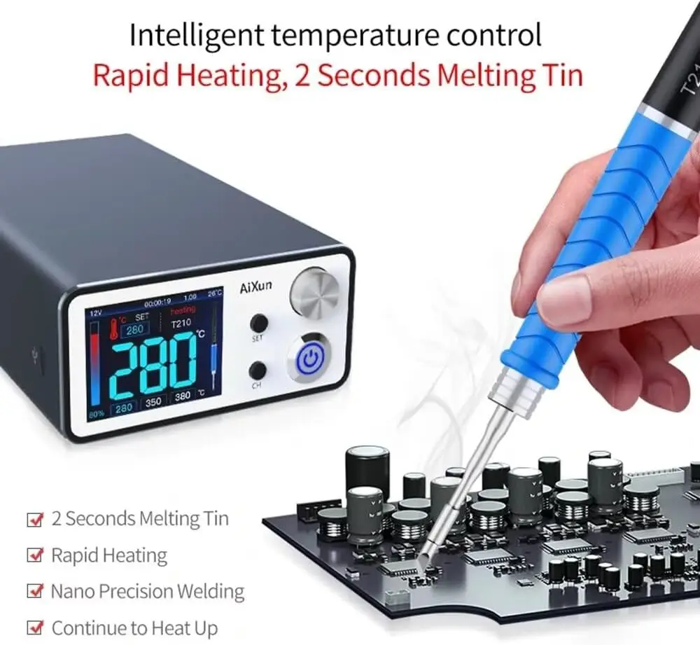 AiXun T3B 96W Micro Soldering Station with T210 and T115 Handle for DIY Hobbyists, 3/6 Tips