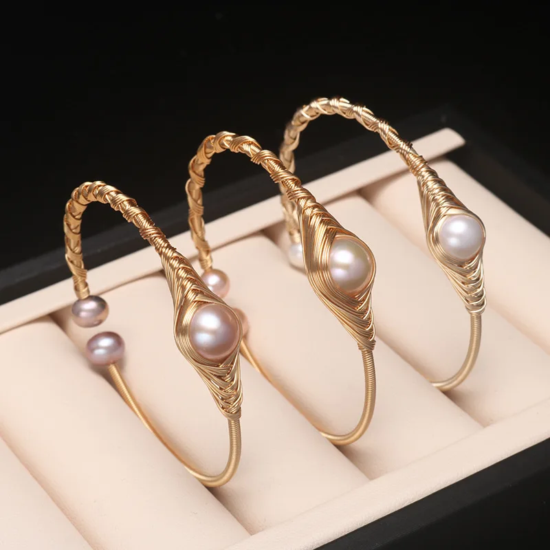 fashion  natural freshwater pearl simple eye bracelet female opening