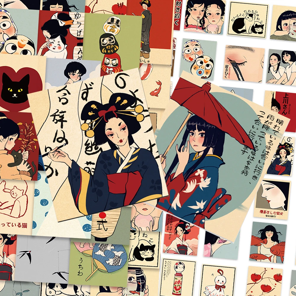 

10/30/50pcs Classic Japanese Style Culture Stickers Aesthetic Girls Kawaii Decals DIY Notebook Laptop Phone Waterproof Sticker